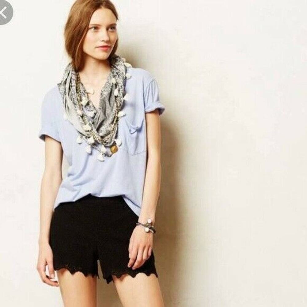 Elevenses Anthropologie Scallop Lace Shorts 0 Black Side Zipper Lined